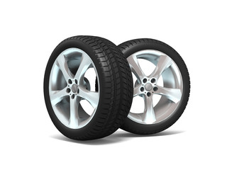 Obraz premium Car wheels on white background.