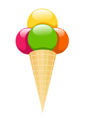 Ice cream with cone on white background