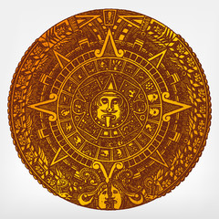 Engraving vintage Maya calendar