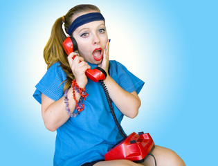 Eighties style teen girl talking on the phone