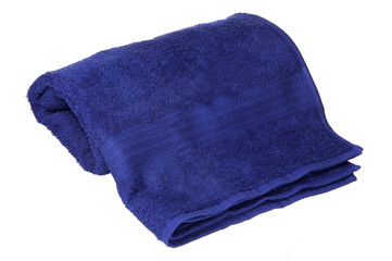 blue towel rolled up on a white background
