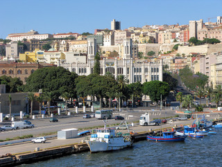 View of Via Roma and the municipality of the city of Cagliari in