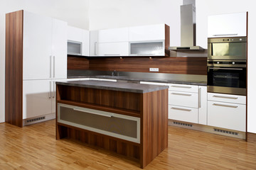 Kitchen in brown and white