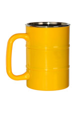 yellow metal barrel shaped mug isolated on white