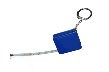 small blue tape measure isolated on white