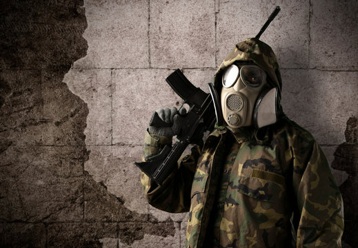 soldier with gas mask