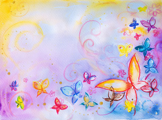 Buckground with butterflies-watercolors