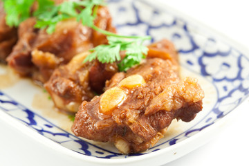 Pork ribs with sweet sauce  on white background