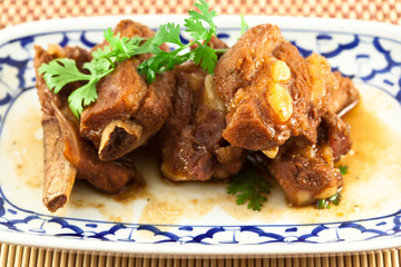 Pork ribs with sweet sauce  on white background