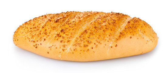 Tasty bread with sesame seeds isolated on white