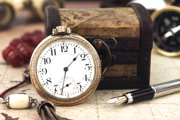 Antique Retro Pocket watch and decoration objects