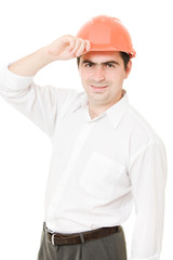 A successful businessman in the helmet.