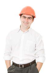 A successful businessman in the helmet.