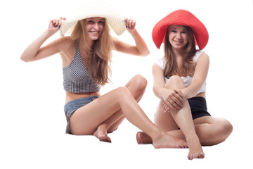 Two girls in summer hats