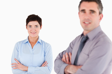 Isolated office workers posing