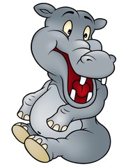Fototapeta premium Sitting Hippo - Cheerful Cartoon Illustration
