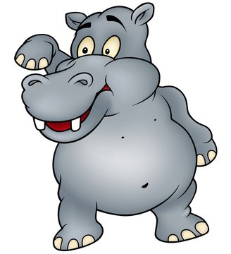 Hippo waving goodbye - Colored Cartoon Illustration