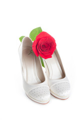 Gorgeous wedding shoes white with a red rose
