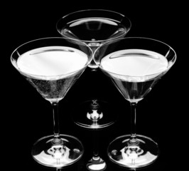 Three martini glass. Black and white graphic. Vintage look.