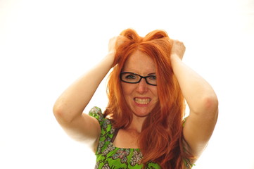 angry woman in glasess - obrazy, fototapety, plakaty