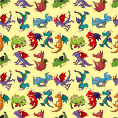 cartoon fire dragon seamless pattern