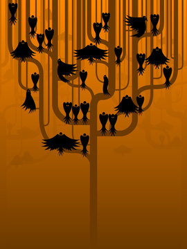 A Murder Of Scary Crows Perch In A Strange Tree