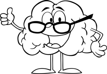 Outlined Brain Cartoon Character Giving The Thumbs Up