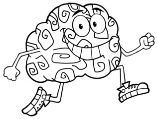 Outlined Running Brain Cartoon Character