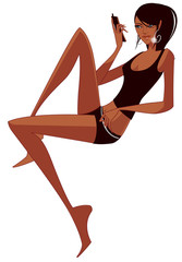 side view of woman holding mobile phone