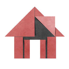 House origami recycled papercraft on white background