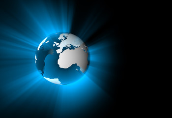 Fototapeta na wymiar Globus mit Lichtstrahlen