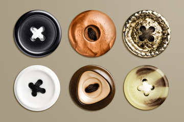Highly detailed set of sewed clothes buttons