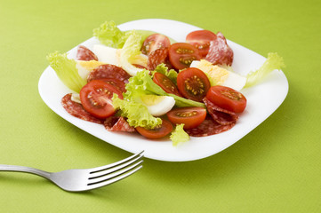 salad with salami and tomato