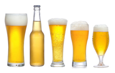 set with different glasses of beer