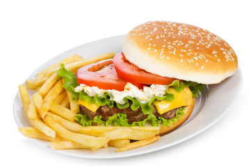 hamburger with fries