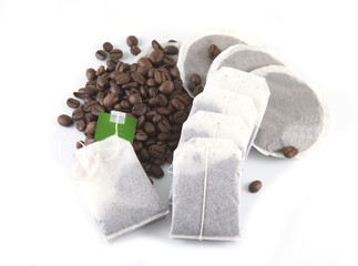 Coffee beans, pads and tea bags