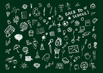 Sketches on blackboard, concept of school for your design