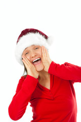 christmas woman shouting out special offer