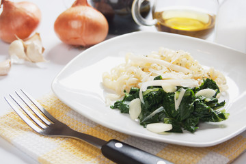 Ialian pasta with garlic and sliverbeet