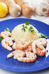 Shrimps with cooked rice
