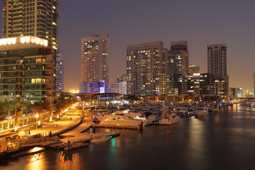 Dubai Marina illuminated at night