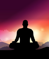 Man Silhouette Doing Yoga  Meditation.Vector Illustration