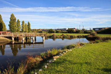 Fototapeta premium The train the garden and the lake.