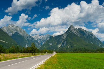 Idyllic mountain valley with road and meadow. Slovenia - 34903439