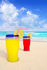 beach tropical cocktails in tropical turquoise beach