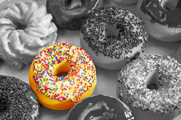Donuts in black and white