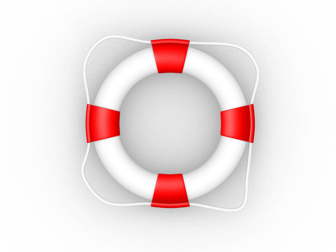 White life buoy with rope isolated