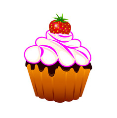 Cupcake  with strawberries.