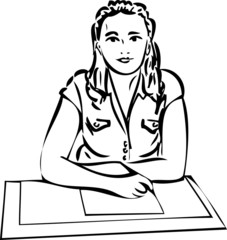 sketch of a girl recording on paper