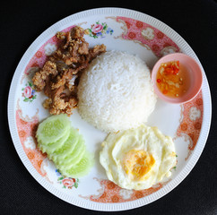 Fried Pork with Garlic Pepper on Rice and fried egg